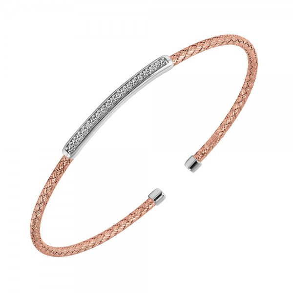 STERLING SILVER ROSE GOLD PLATE CUBIC ZIRCONIA BANGLE BRACELET