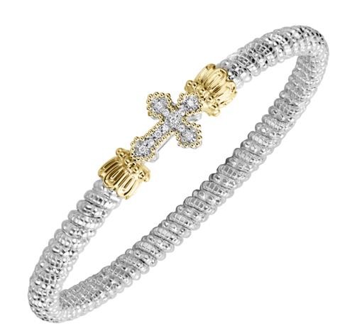 VAHAN STERLING SILVER/14K YELLOW GOLD DIAMOND 4MM CROSS CUFF BRACELET