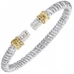 STERLING SILVER AND 14K DIAMOND 4MM OPEN BRACELET