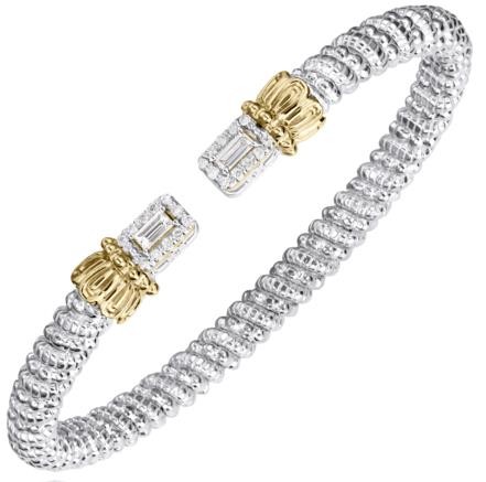 STERLING SILVER AND 14K DIAMOND 4MM OPEN BRACELET