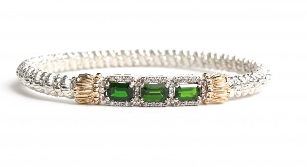 STERLING SILVER AND 14K 4MM CLOSED CHROME DIOPSIDE BRACELET