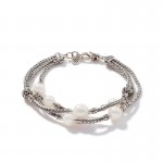 STERLING SILVER TRIPLE ROW BRACELET WITH CULTURED FRESHWATER PEARLS