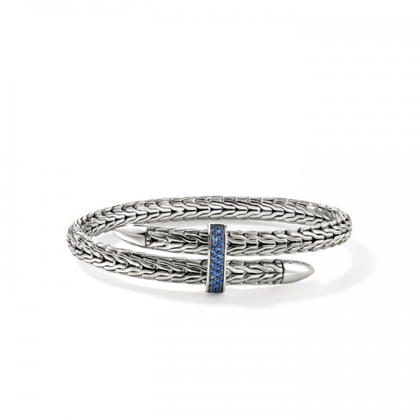 STERLING SILVER BYPASS FLEX CUFF WITH BLUE SAPPHIRES