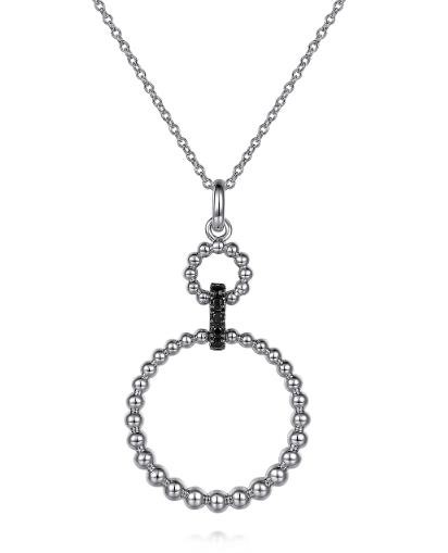 STERLING SILVER BLACK SPINEL LINK DROP PENDANT