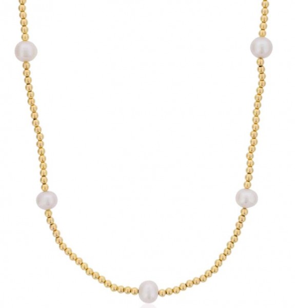 3MM GOLD FILLED BEAD NECKLACE WITH PEARLS