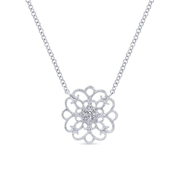 STERLING SILVER WHITE SAPPHIRE FILIGREE PENDANT