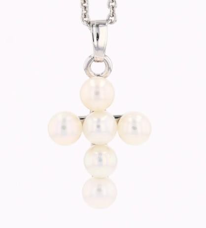 STERLING SILVER PEARL CROSS PENDANT