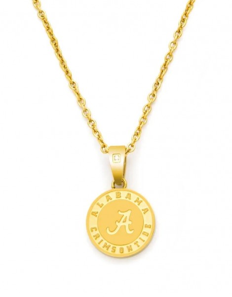 STAINLESS STEEL GOLD TONE ALABAMA PENDANT WITH DIAMOND