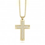 STAINLESS STEEL GOLD PLATE POLISHED WHITE CZ CROSS