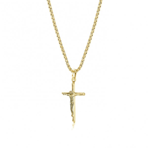 GOLD PLATED STAINLESS STEEL CRUCIFIX CROSS NECKLACE