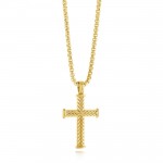 STAINLESS GOLD TONE POLISHED WAVE CROSS NECKLACE