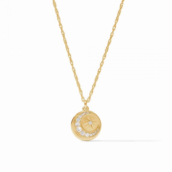 JULIE VOS GOLD PLATE LUNA DELICATE CZ CHARM NECKLACE