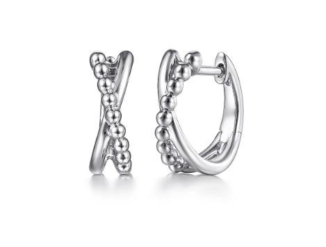 STERLING SILVER BEADED TWIST HUGGIE EARRINGS