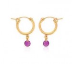 GOLD FILLED SMALL CHUNKY HOOPS WITH RUBY DROP EARRINGS.