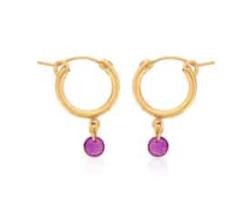 GOLD FILLED SMALL CHUNKY HOOPS WITH RUBY DROP EARRINGS.