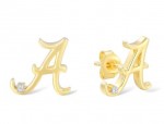 Gold Plated Alabama A Earrings with Diamond Accents