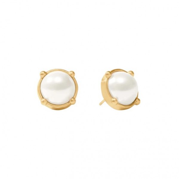 JULIE VOS HONEY PEARL GOLD PLATED STUD EARRINGS.