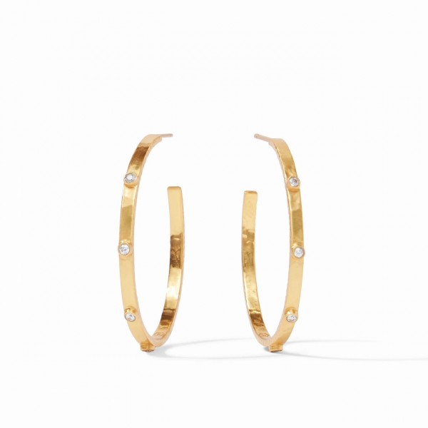 JULIE VOS CRESCENT HOOP GOLD PLATED EARRINGS WITH CZS