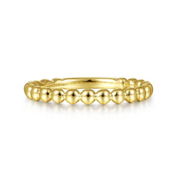 14K YELLOW GOLD BEADED STACKABLE BAND