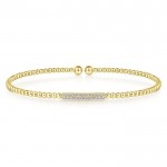 14K YELLOW GOLD DIAMOND BAR BEAD BANGLE BRACELET