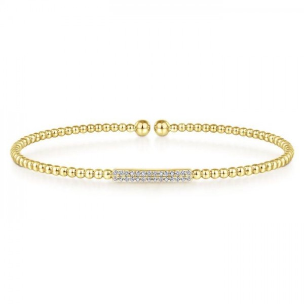 14K YELLOW GOLD DIAMOND BAR BEAD BANGLE BRACELET