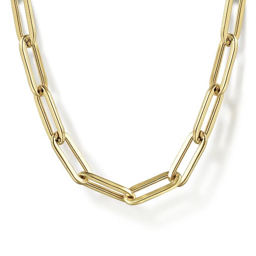 14K YELLOW GOLD HOLLOW PAPERCLIP CHAIN 24 INCHES