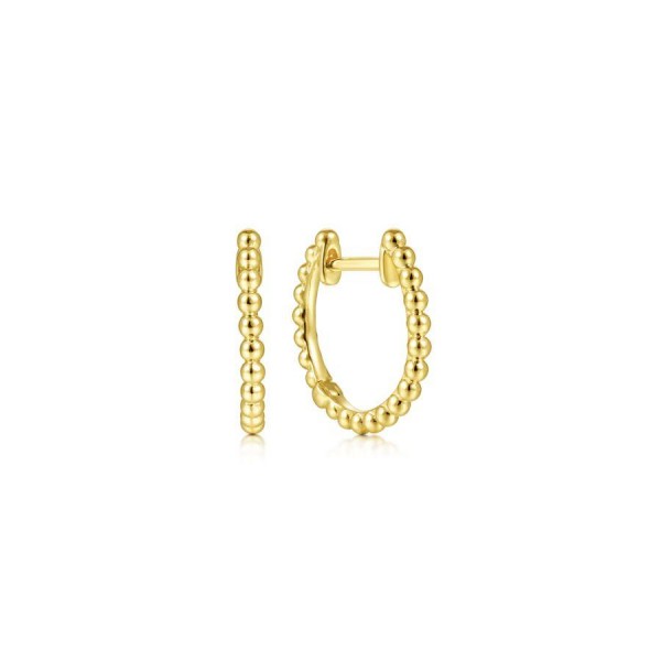 14K YELLOW GOLD BEADED BUJUKAN HUGGIE EARRINGS