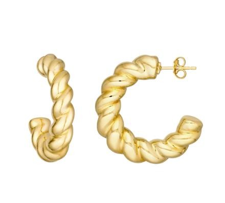 14K YELLOW GOLD ROUND TWIST OPEN HOOP EARRINGS