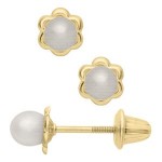 14K YELLOW GOLD CHILDS PEARL EARRING