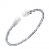 STERLING SILVER WOVEN CUFF BRACELET WITH PEARL ENDS