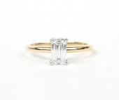 14K YELLOW AND WHITE GOLD EMERALD SOLITAIRE ENGAGEMENT RING