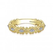 14K Yellow Gold Ornate Diamond Stackable Band