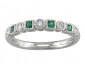 14K WHITE GOLD DIAMOND AND EMERALD BAND