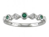 14K WHITE GOLD DIAMOND AND EMERALD STACKABLE BAND