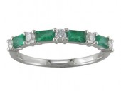 14K WHITE GOLD DIAMOND AND EMERALD STACKABLE BAND