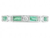 14K WHITE GOLD DIAMOND AND EMERALD BNAD