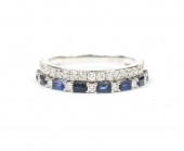 14K WHITE GILD DIAMOND AND SAPPHIRE STACKABLE RING