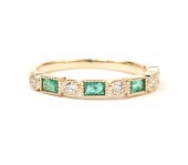 14K YELLOW GOLD DIAMOND AND EMERALD STACKABLE RING