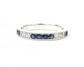 14K WHITE GOLD DIAMOND AND SAPPHIRE STACKABLE RING