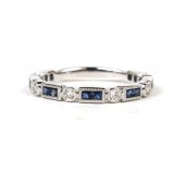 14K WHITE GOLD DIAMOND AND SAPPHIRE STACKABLE BAND