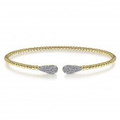 14K YELLOW GOLD CUFF BRACELET WITH PAVE DIAMOND TEARDROP ENDS