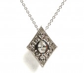 14K White Gold Harlequin Pendant with Oval Diamond Center