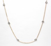 14K TWO TONE DIAMOND STATION NECKLACE