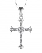 14K WHITE GOLD DIAMOND CROSS PENDANT