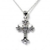 14K White Gold Diamond Cross Necklace .05ct