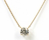 14K Yellow Gold Round Diamond Solitaire Necklace .75ctw