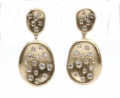 14K YELLOW GOLD DIAMOND FLUSH SET DANGLE EARRINGS WITH SATIN FINISH