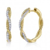 14K YELLOW GOLD DIAMOND HOOP EARRINGS