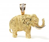 18K TRI COLOR GOLD ELEPHANT PENDANT WITH RUBY EYES