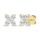 LAB GROWN  DIAMOND 14K YELLOW GOLD FLOWER PETALS STUD EARRINGS 1.00CTW